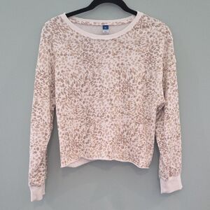 Old Navy Cream and Tan Animal Print Cropped Sweatshirt 80% Cotton Size XXL/18